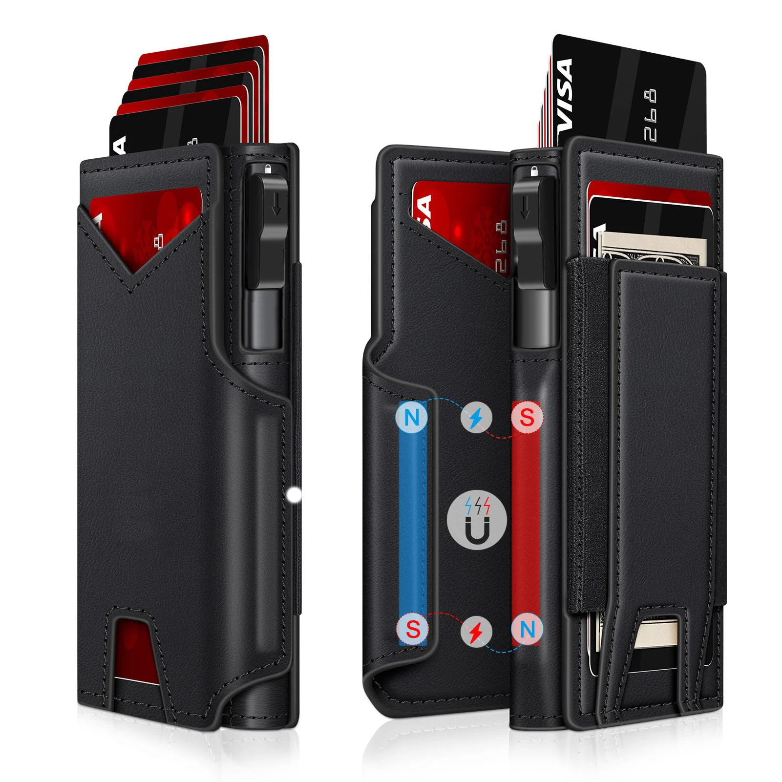 Black Leather Wallet for Men Slim Bifold RFID Blocking Wallet thumbnail 3