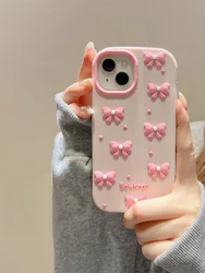 Elegant 3D Pearl Bow Phone Case - Soft Silicone Cover with Bowknot Design - Galaxy A56 (Pink)