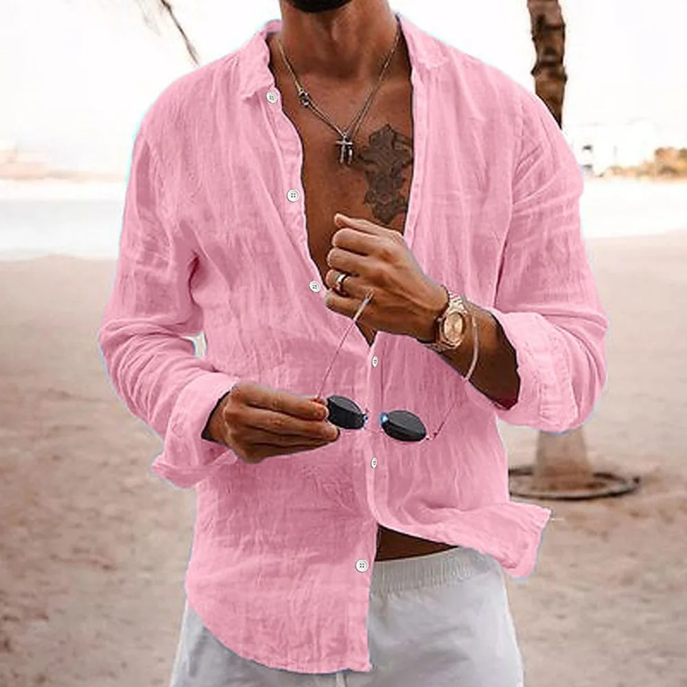 

Mens Casual Cotton Blend Shirt Long Sleeve Loose Blouse Button Down Shirts Tops