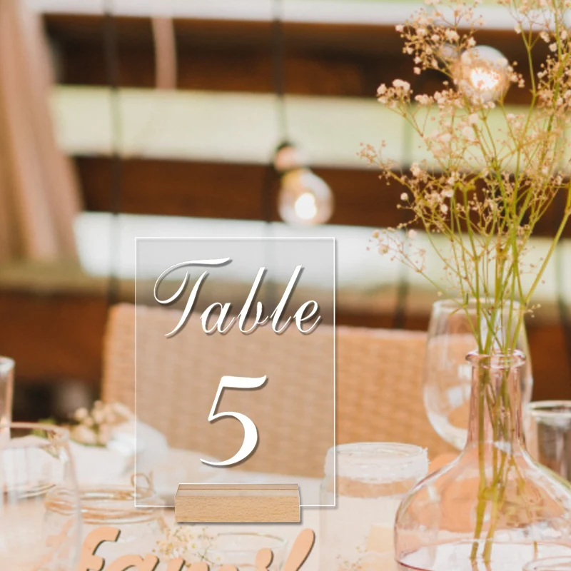 Description Picture 5 of item10Pcs Acrylic Wedding Table Number Sign DIY Blank Clear Display Signs with Wooden Base for Wedding Party Event Table Decoration