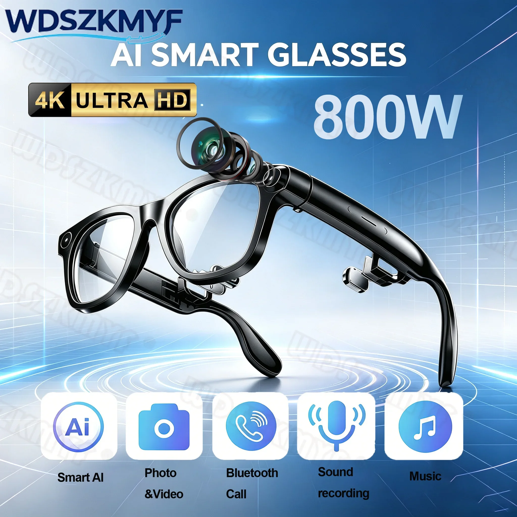 Occhiali Smart AI 4K HD con Fotocamera, Registrazione Video, Riconoscimento Foto AI, Chiamate Bluetooth e Traduzione Vocale