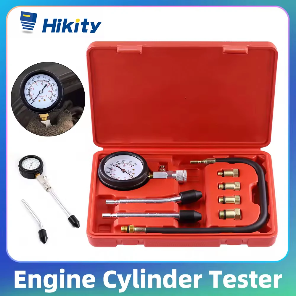 Testeur de cylindre de moteur Hikity, kit de testeur de cylindre de voiture, manomètre de compression de moteur à essence, 8 pièces, manomètre de pression de voiture M10 M12 M14 M18