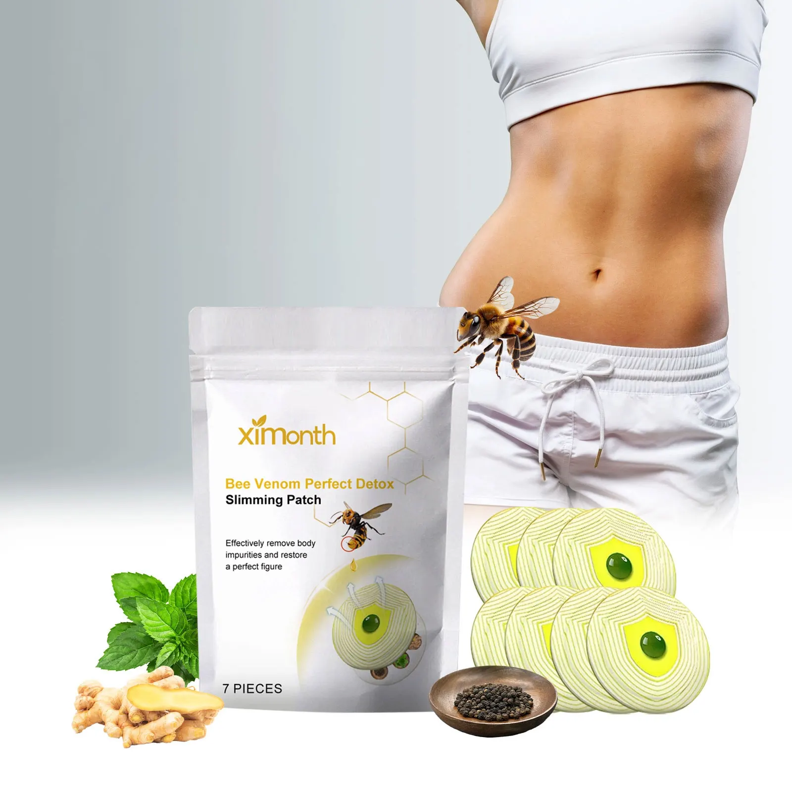 Ximonth Body Shaping Patch Lose Weight Reduce Tummy Fat Firm Belly Thigh Improve Edema Lymphatic Drainage Detox Slimming Sticker