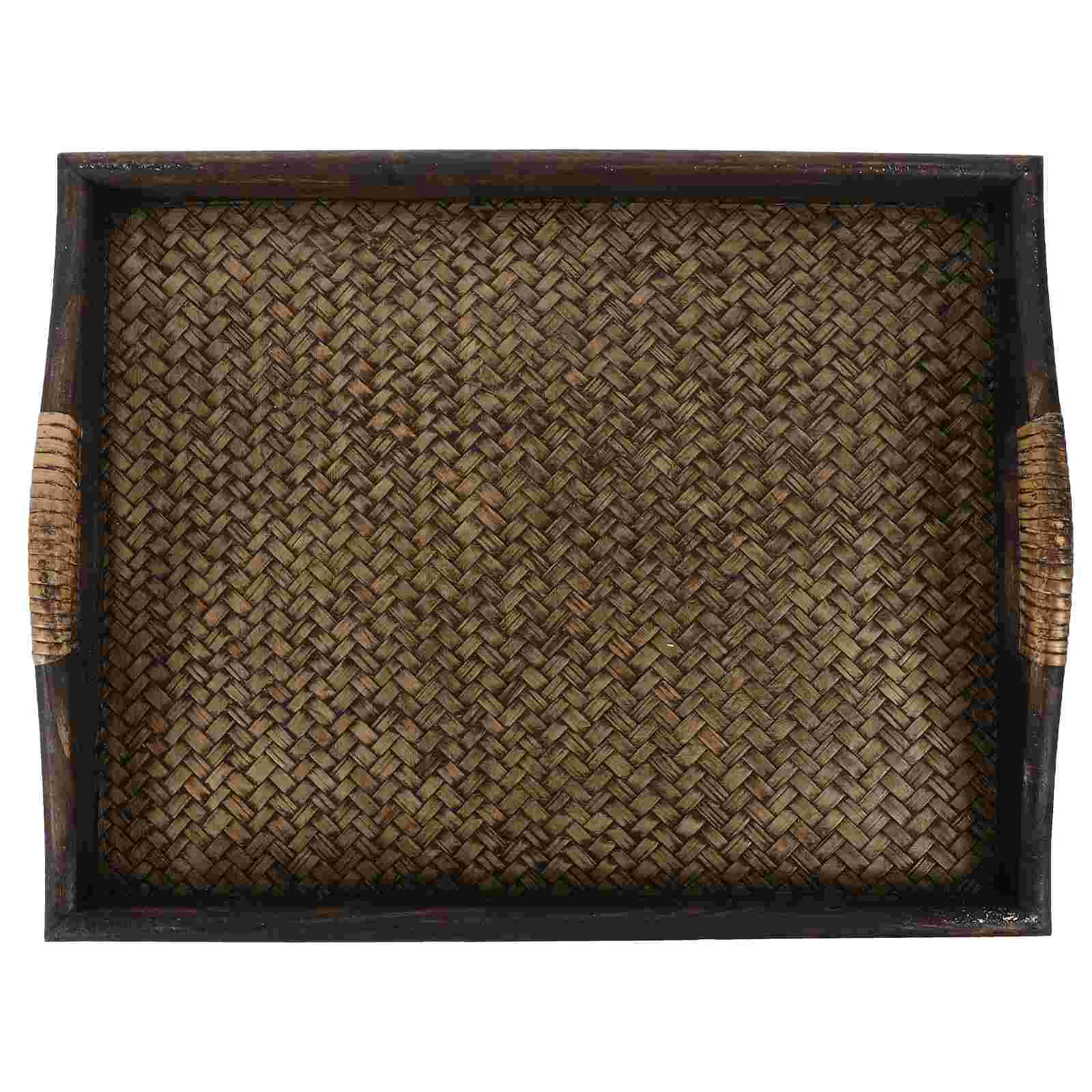 Wooden Woven Tray Rectangular Serving Plate Wood Tray Fruit Snack Tea Cup Holder Household Platter Nuts Dessert Kitchen Dining