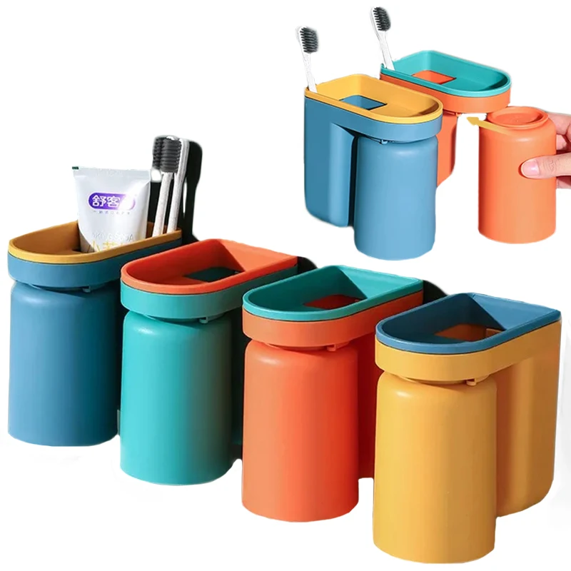 Ensemble de rangement mural pour flacons de bain de bouche, brosses à dents et gobelets, sans perçage - Accessoires de salle de bain_voghion.com