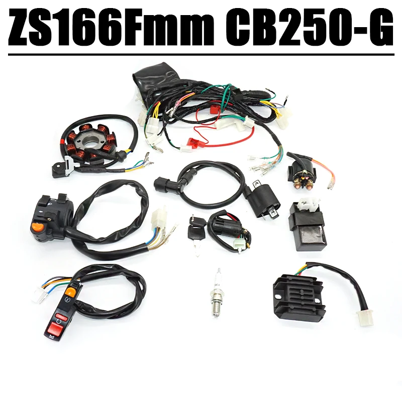 Motorcycle Engine Parts Complete Spark Plug Igniter Rectifier Coil Switch Wire Harness ZS166FMM CB250-G Kayo T1 T2 CQR