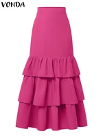 VONDA Plus Size 5XL Women Autumn Ruffled Skirts Solid Color Elegant Party Overskirt 2025 Beach A-Line Jupe Casual Loose Bottoms - Image 4
