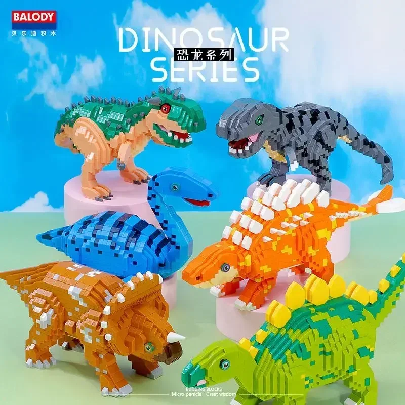 Dinosaur Building Blocks Puzzle Mini Diamond Blocks Dinosaurs Collection Kids Hobby Cartoon Models of Dinosaurs 1500+ pcs BALODY