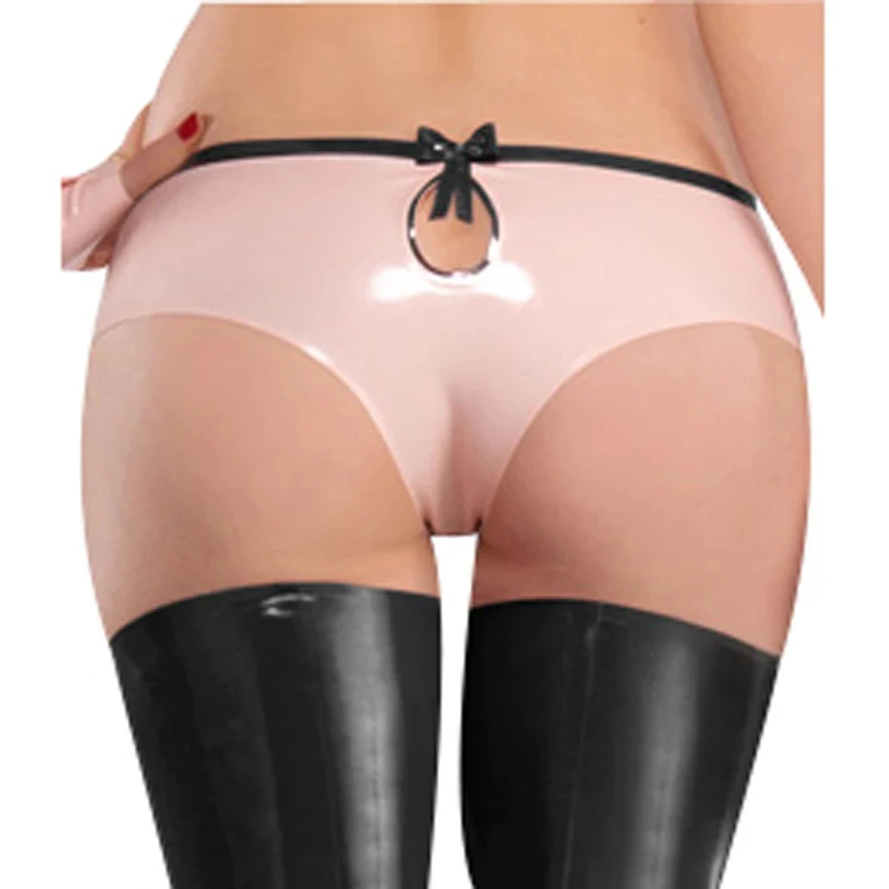 

Handmade Latex Briefs Underwear Baby Pink with Black Rubber Shorts for Women