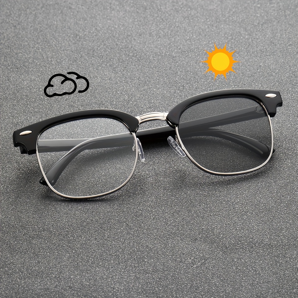 1PC Fashion Square Classic Browline Metal&Plastic Frame Vintage Photochromic Glasses For Daily Life Outdoor Eyewear Accessories.