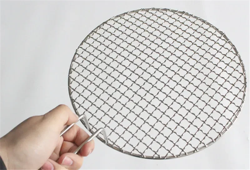 304 stainless steel round Korean barbecue net baking tray roasted steel mesh BBQ net with handle rotisserie grill accessories