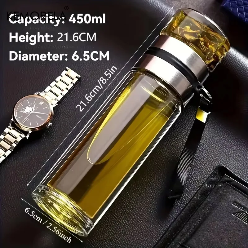 Premium Double Wall Glass Tea Infuser Bottle - Leak-Proof Portable Travel Mug