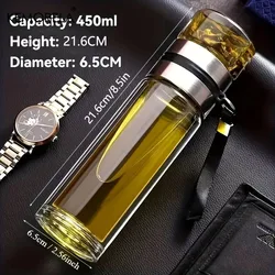 Premium Double Wall Glass Tea Infuser Bottle - Leak - Proof Portable Travel Mug - 350 - 500ml (450ML)