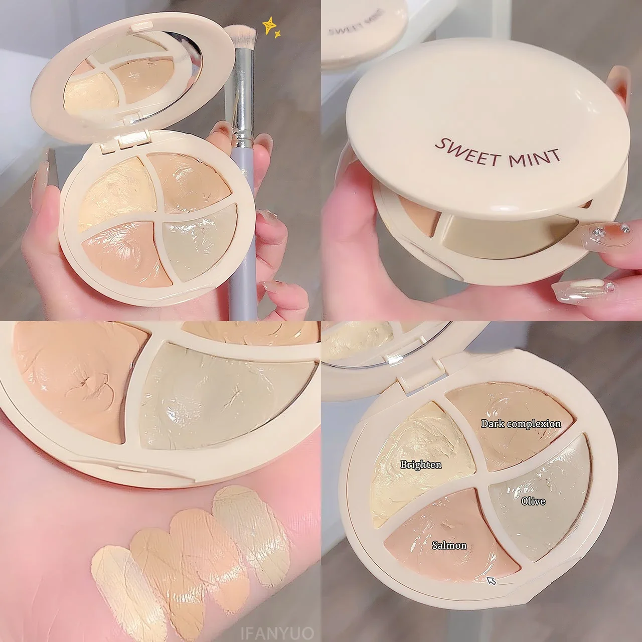 4-Color Concealer Palette Long Lasting Cover Dark Circles Acne Pores Cream Shading Highlighter Moisturize Face Makeup Cometics