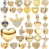 Authentic Fine Golden Pendant Eternal Heart-Shaped Charm Beads Fit Original European 925 Silver Bracelet DIY Women Jewelry Gifts 1