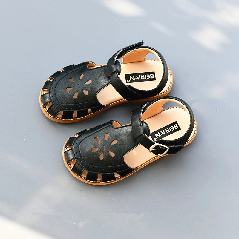 Genuine Leather Girls Fashion Sandals Close Toes Quick Dry Baby Boys Casual Sandals Summer Hollow Petals Kids Beach Shoes 6