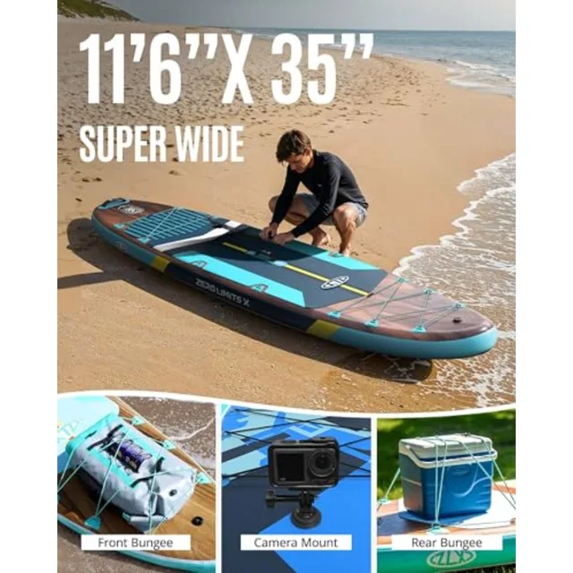 Inflatable Stand Up Paddle Board for outdoor water sports PVC material blue ultra-wide 11'6x35 stable design with non-slip deck