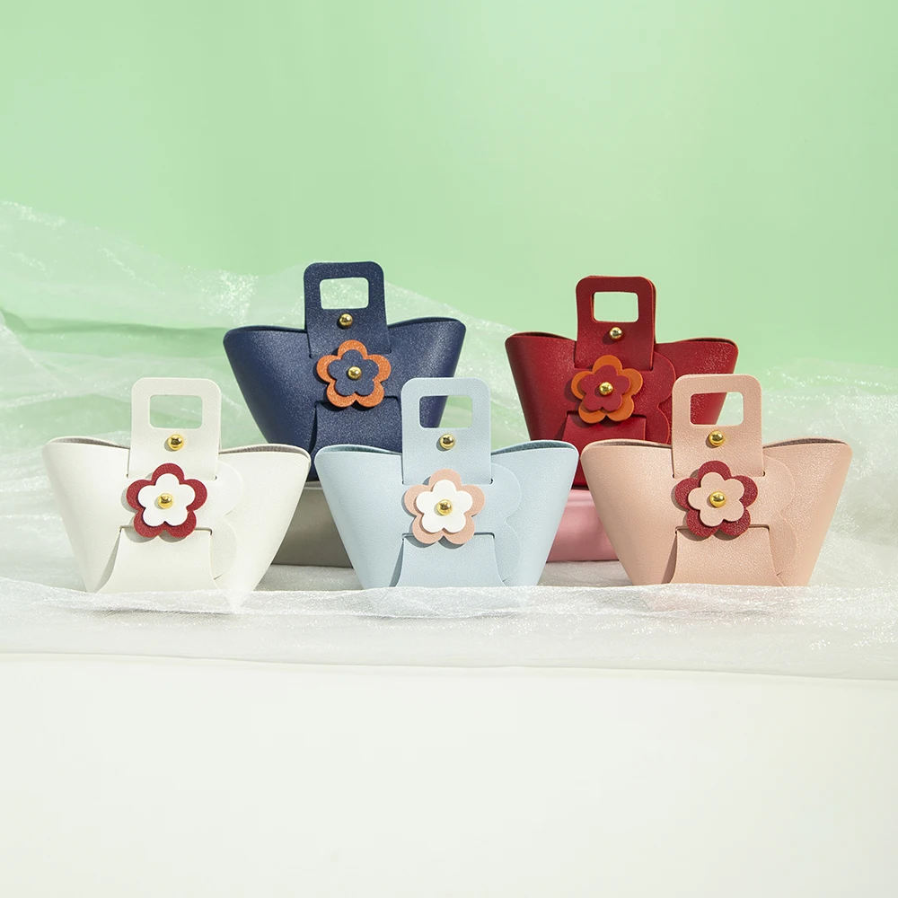 vintage felt small flower bag small handbag wrist bag literary for women Flower PU Leather Jewelry Organizer Bag Ring Earrings For Women Guest Bridesmaid Pouch Cute Wedding Gift Chocolate Candy Handbag