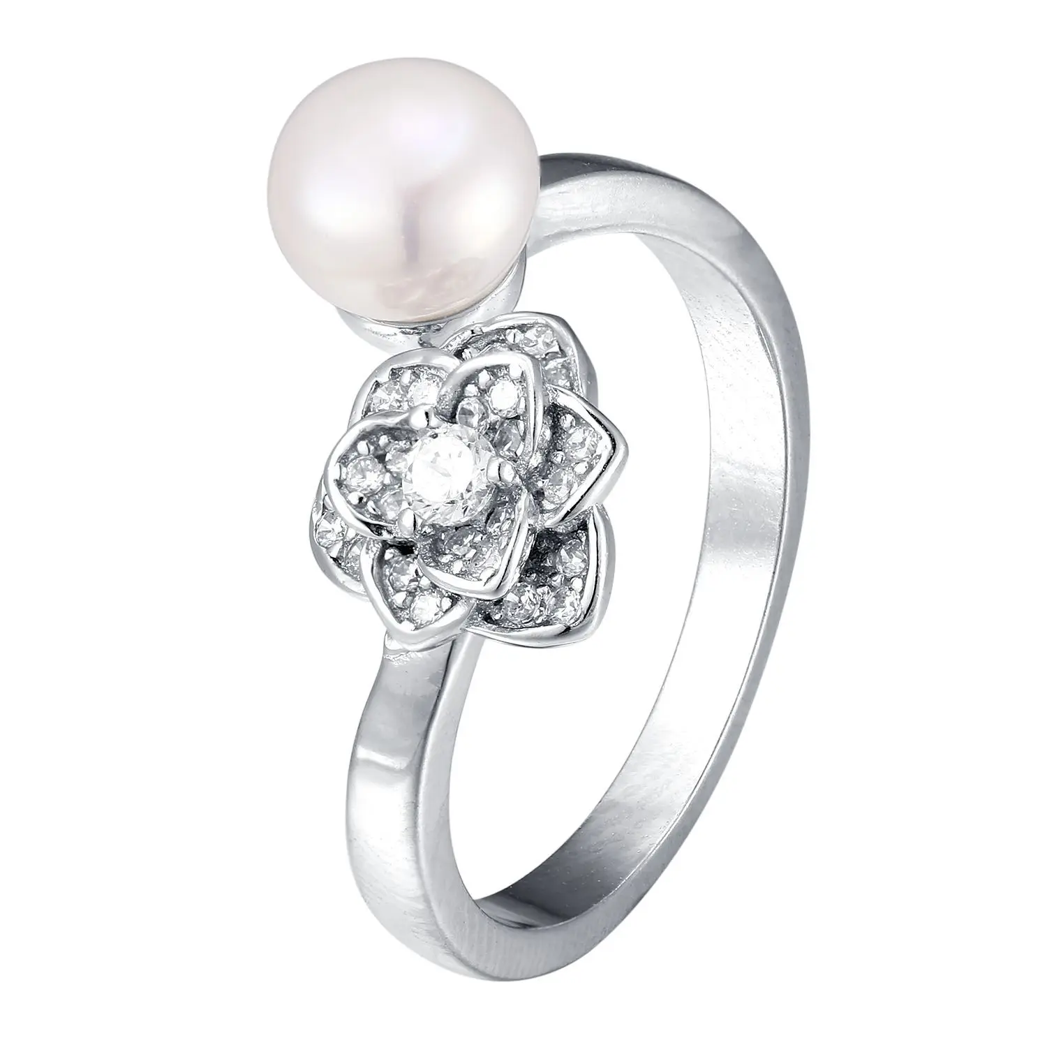 

European and American light luxury sterling silver 925S flower pearl retro design sense wild fashion holiday gift ring female