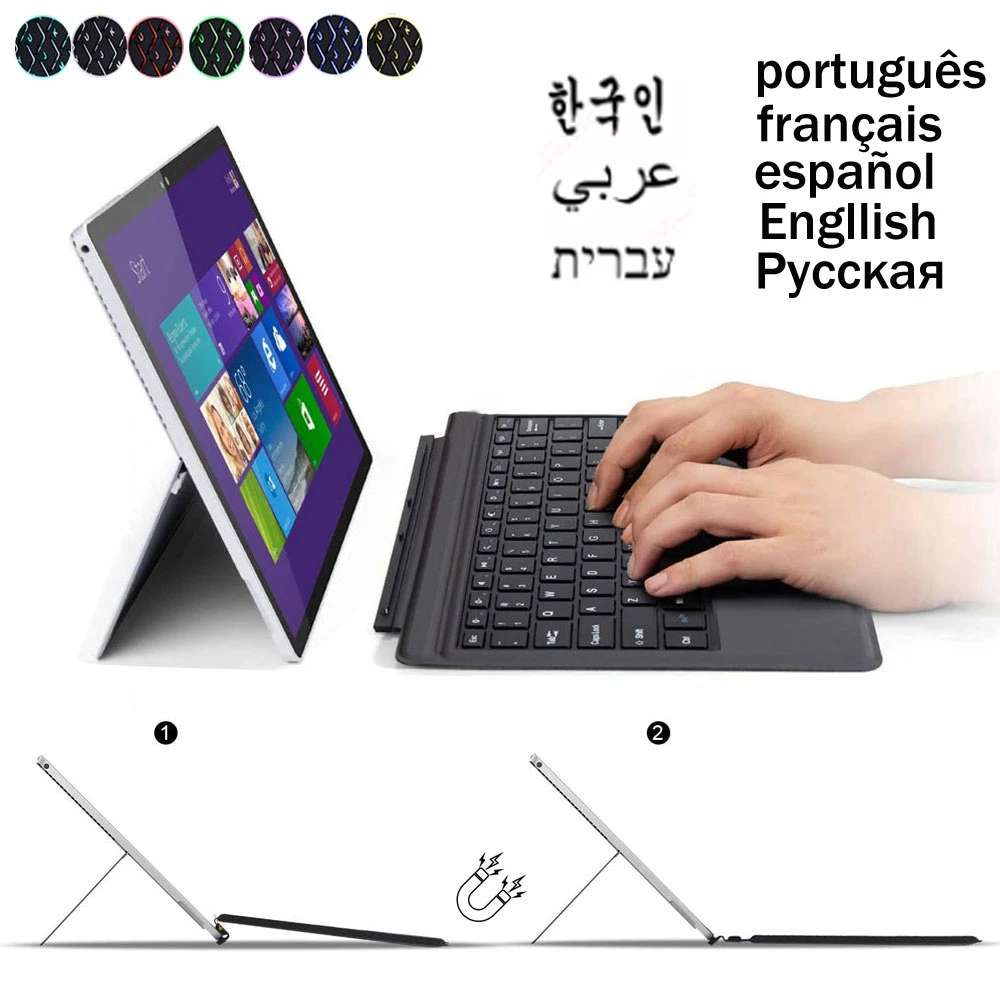 mini keyboard pc Wireless Keyboard For Surface Pro 7 6 5 4 3 7+ clavier teclado sem fio Arabic Korean Spanish Russian Backlit Bluetooth Keyboard computer keyboard computer peripheral