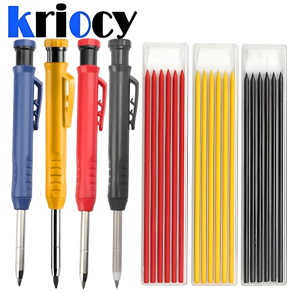Carpenter Pencil with Refill Lead Built-in Sharpener for Woodworking Scribing