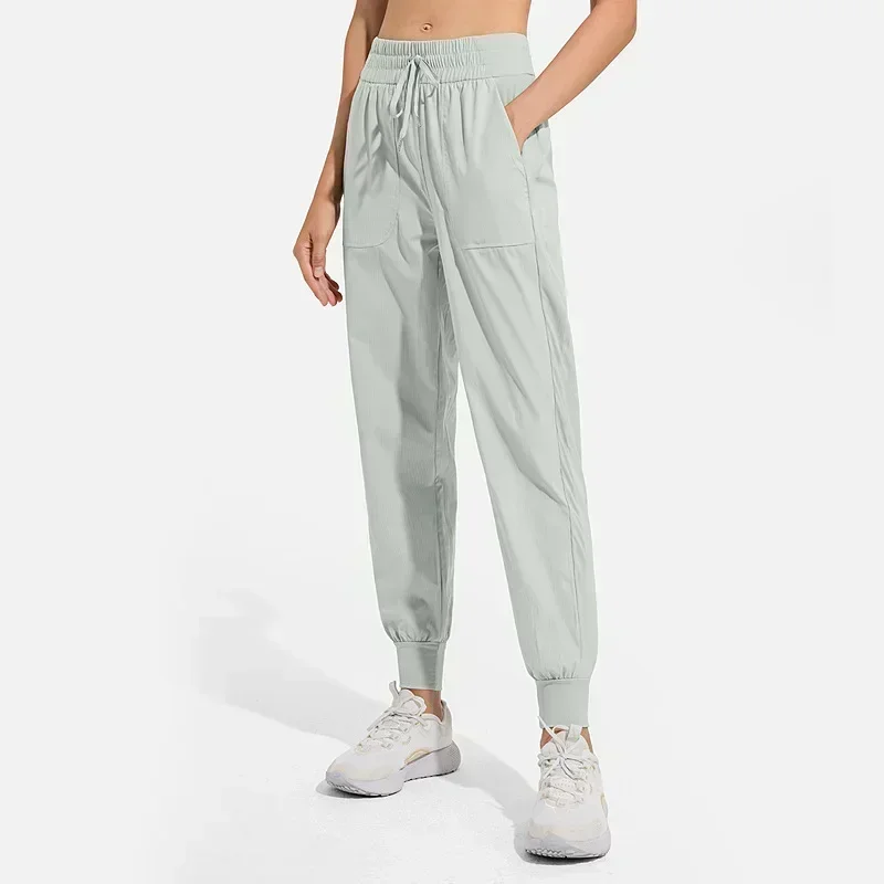 Lemon Women Middle Waist Sport Pants Thin breathable Fabric Loose Fit Workout Jogger Trousers With Pockets Fitness Yoga Pants