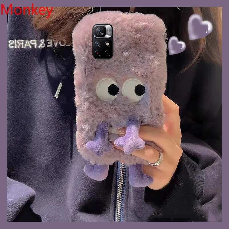 

Korean Cute Cartoon Fuzzy Plush Phone Shockroof Case For Xiaomi 11T 12T Redmi Note 11 10 9 11S 10S 9S 9T 10A 10C 9A 9C 3D Covers