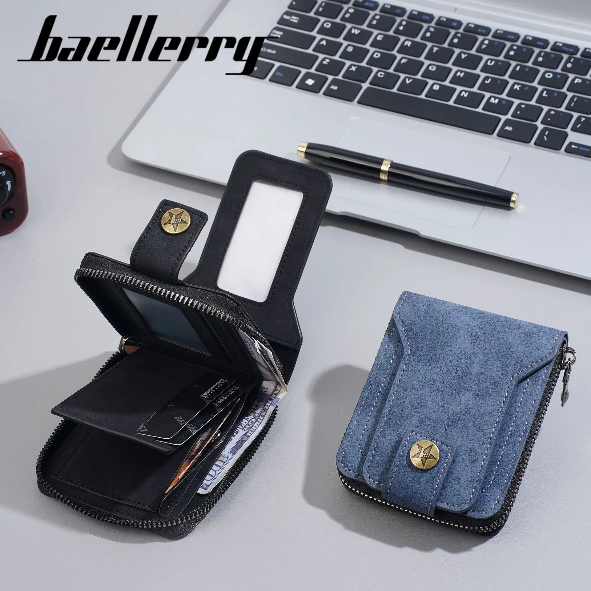 1Pcs Men's Multifunctional Short Wallet Zipper Closure Multiple Card Slots Large Capacity Coin Pocket Star Clasp