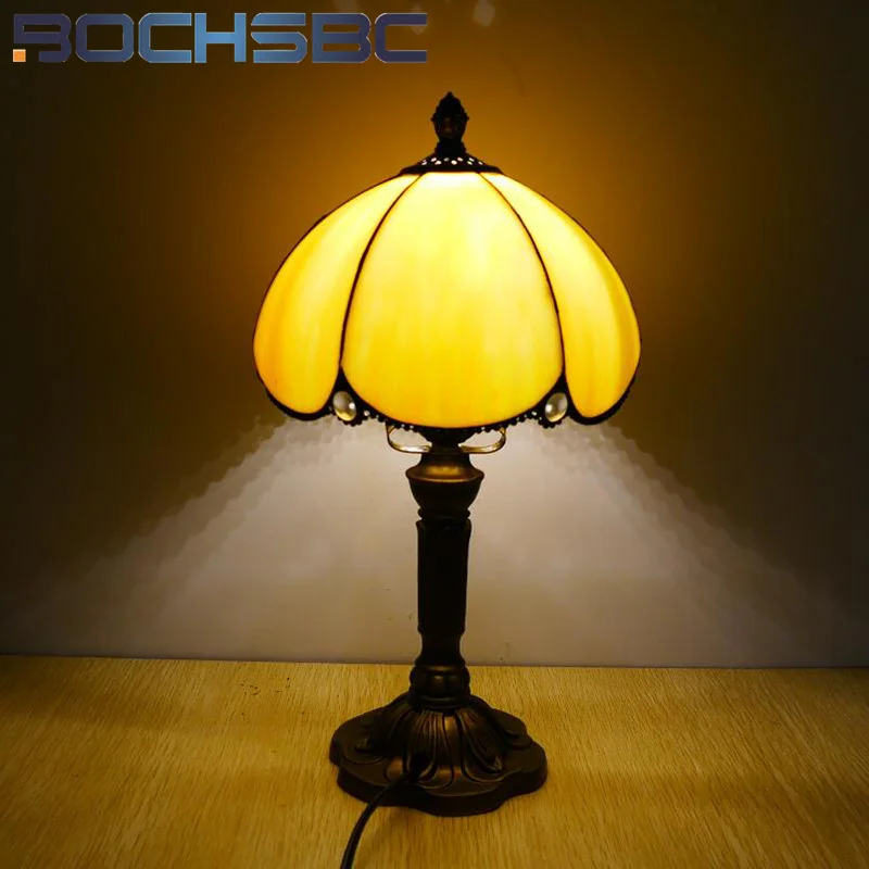 BOCHSBC 스타일 스테인드 글라스 심플 모던 책상 램프, 침실 머리맡 야간 조명, 거실 식당 LED 장식