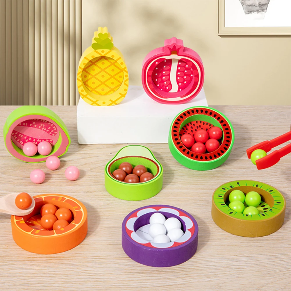 Balls in Cups Toys Motor Skills Toy Early Education Toys Exercise Hand Eye Coordination Kitchen Fruit Wooden Toy for Boys Girls