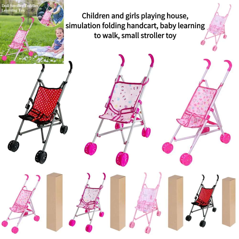 Pink Doll Pram Stroller Toy for Kids Pretend Play