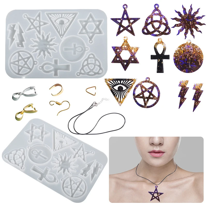 

Pentagram Sun Flower Lightning Pendant Silicone Mold Punk Style Earrings Necklace Bracelet Jewelry Making Epoxy Resin Mold