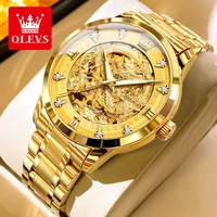 OLEVS Gold Steel Dragon Dial Automatic Watch Men Full Steel Waterproof Miyota Mechanical Mens Watches Top Brand Luxury Relogio