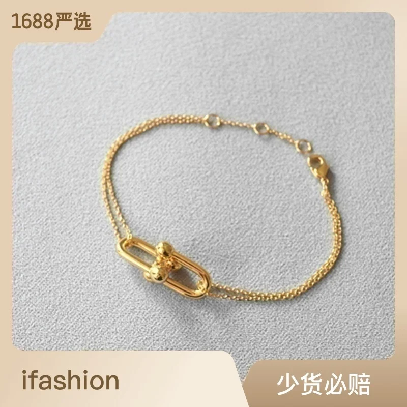 

INS Cold Wind Korean Drama Top Floor Female Lead Network Red Same Style Girl Group Rose Wears Double U Buckle Bracelet