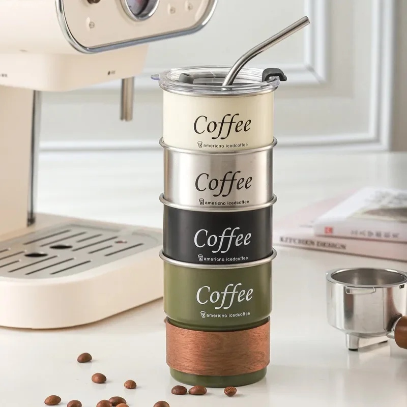 كوب معزول من الفولاذ المقاوم للصدأ كوب بيرة مع غطا...