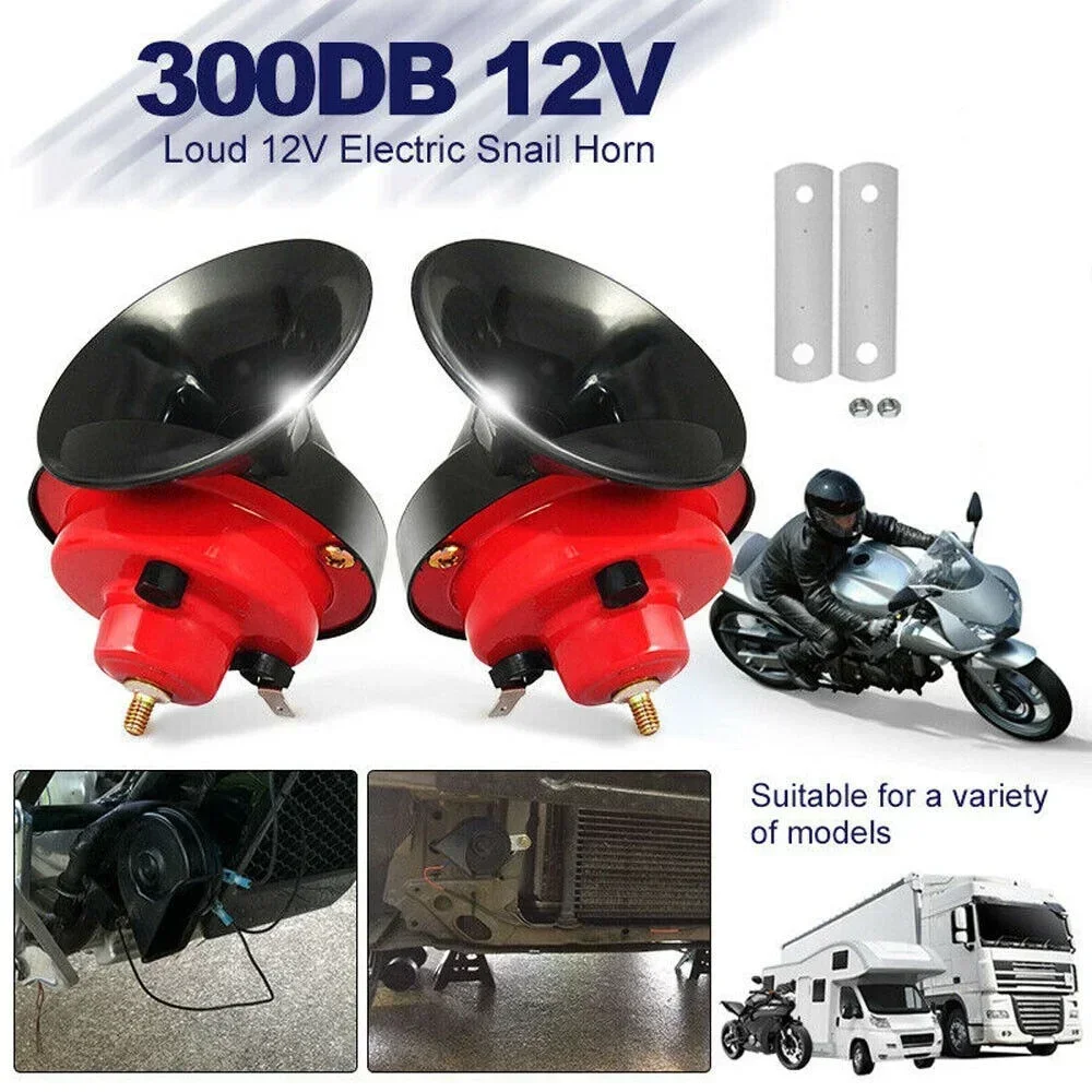2PCS Universal Loud Car Horn 12V 300DB Electric Snail Train Horn