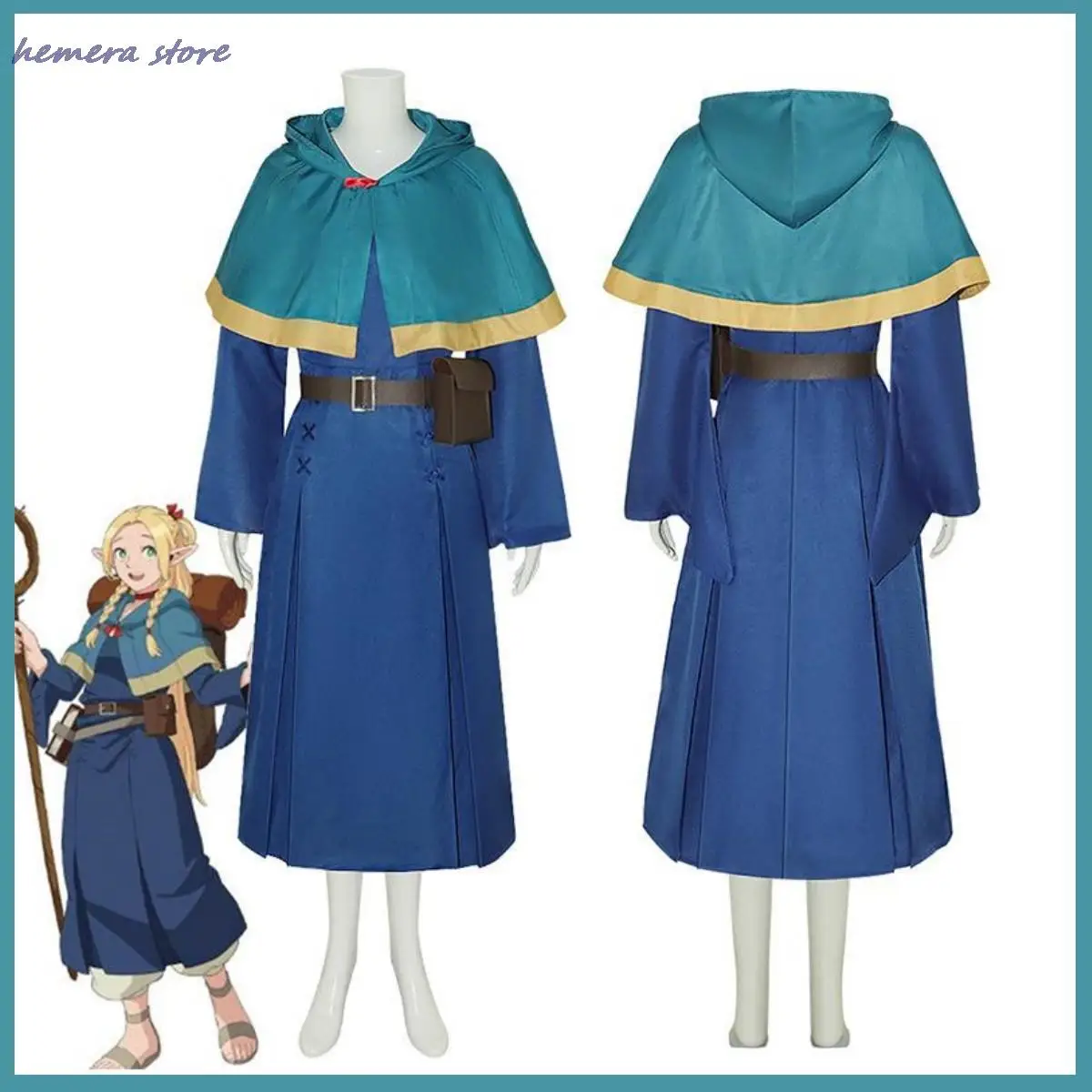 

2024 Newest Anime Delicious in Dungeon Marsilla Marushiru Cosplay Costume Wig Dress Uniform Shawl Woman Christmas Carnival Suit