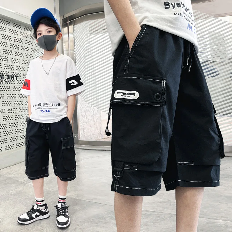 New Boys Cargo Shorts Summer Baggy Chic Fashion All-match Casual Pocket  Elastic Waist Black Knee Length Trousers Joggers Pants - AliExpress