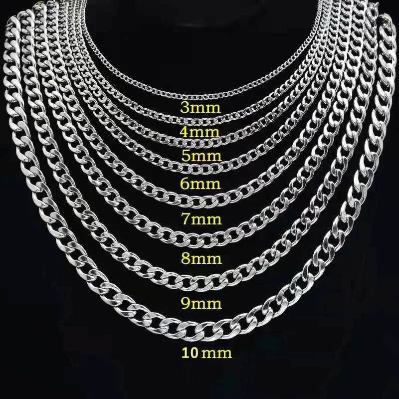 925 sterling silver plated Flat Cuban Chain Necklace For Men Male Neck Jewelry Accessories 4MM/6MM/8MM/10MM Width
