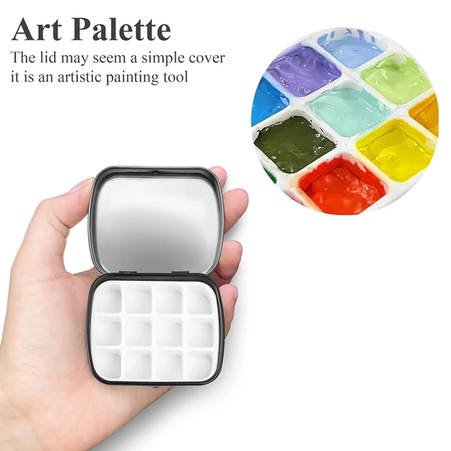  Portable Mini Tin Box,12-Well Empty Watercolor Palette