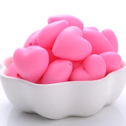 10-Pack Eco-Friendly Peach Heart Silicone Beads for DIY Teething Accessories (Pink)