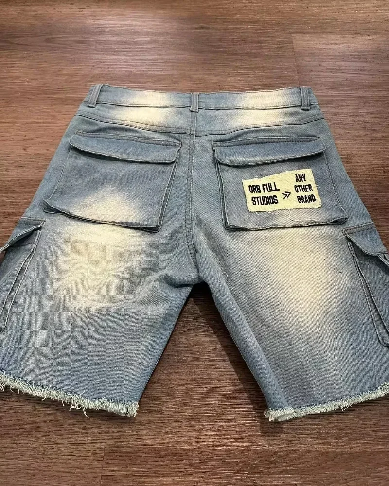 Street Y2K New Fashion Trend Multi Pocket Tooling Denim Shorts Men Harajuku Hip Hop Joker Loose Jeans Couple Casual Denim Shorts 4