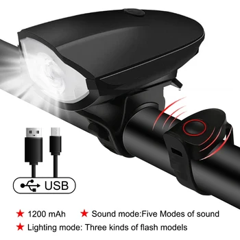 Bicycle Front Light with Electric Loud Horn Waterproof Bike Headlight USB Rechargeable Cycling Flashlight Tactical Torch Lantern 8