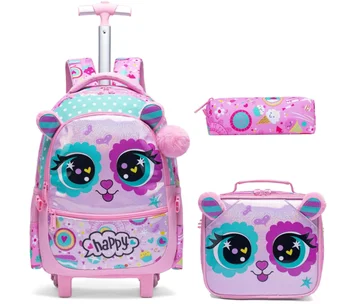 Zaino da scuola per bambini con ruote per ragazze Bambini Bagagli da viaggio 3 in 1 Valigia da trasporto con borsa per il pranzo Zaino da viaggio Trolley