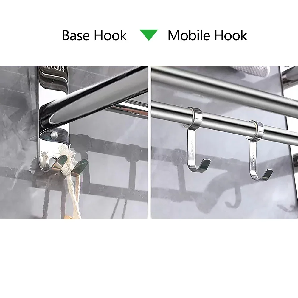 Towel rack towel holder 304 Stainless Steel Towel Rack Fixed Holder Movable Hook Mirror Chrome Shelf Wall Mount Hanger Shower Rail Bathroom Accessories