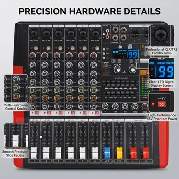 6-Channel with 450W Amplifier Audio Mixer for Performance | Sound Bar with Power Amplifier, 450W Power Output, 7-Stage Equalizer, 99 DSP Effects, Bluetooth & USB Playback 5