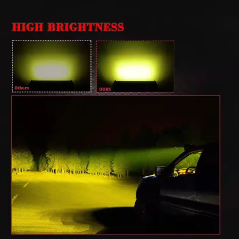 High-Performance Yellow LED Work Light - 120W 3000K Sunlight Effect for Vehicles