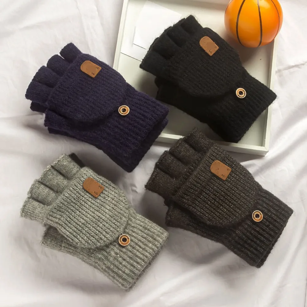 

1 Pair Knitted Flip Gloves Wool Gloves Winter Warm Exposed Finger Without Fingers Mittens Thickening Touch Screen