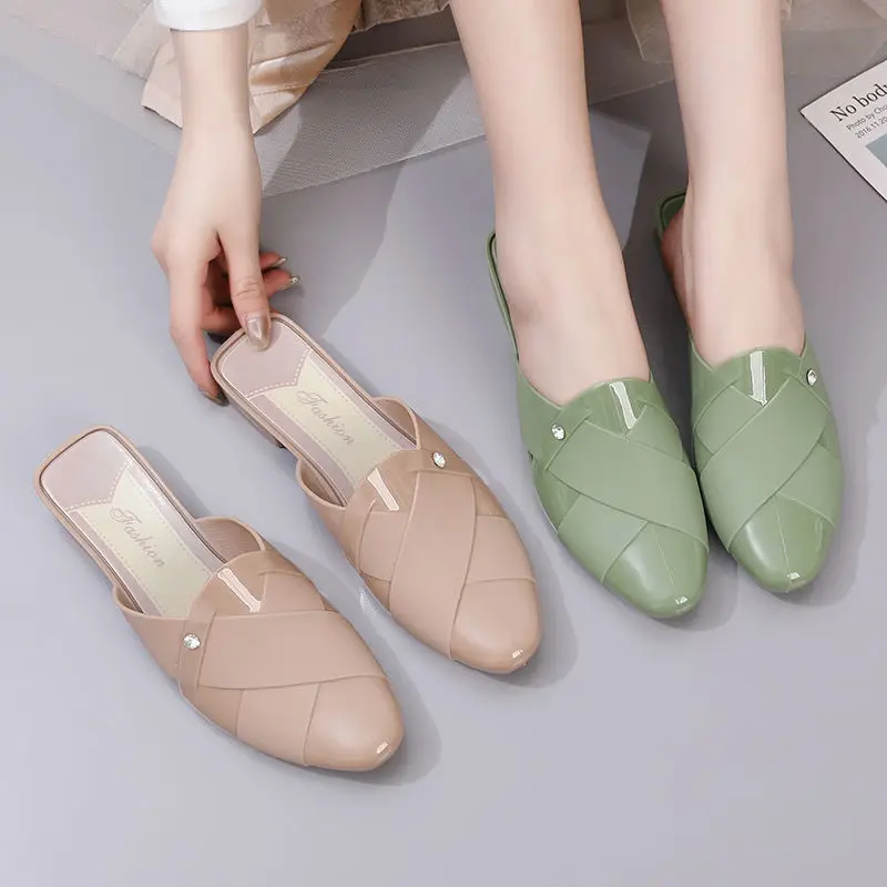 Spring Summer Half Slippers Women's Flat Soft Bottom Fashion All-match Jelly Shoes Casual Sandals Slippers  Zapatos Para Mujer