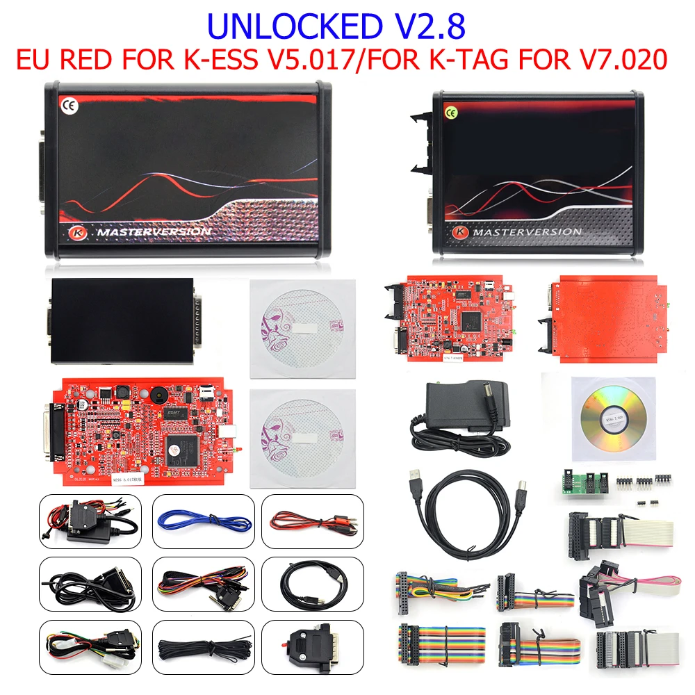 Online 2.80 EU For Ke-ss V5.017 OBD2 Manager Tuning Kit For KESS KTAG V7.020 4 LED BDM Frame 22pcs Adapters ECU Programmer car obd adapter